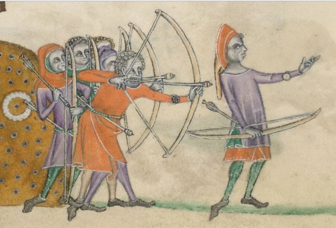 Archers practising at the butts, Luttrell Psalter f. 147v