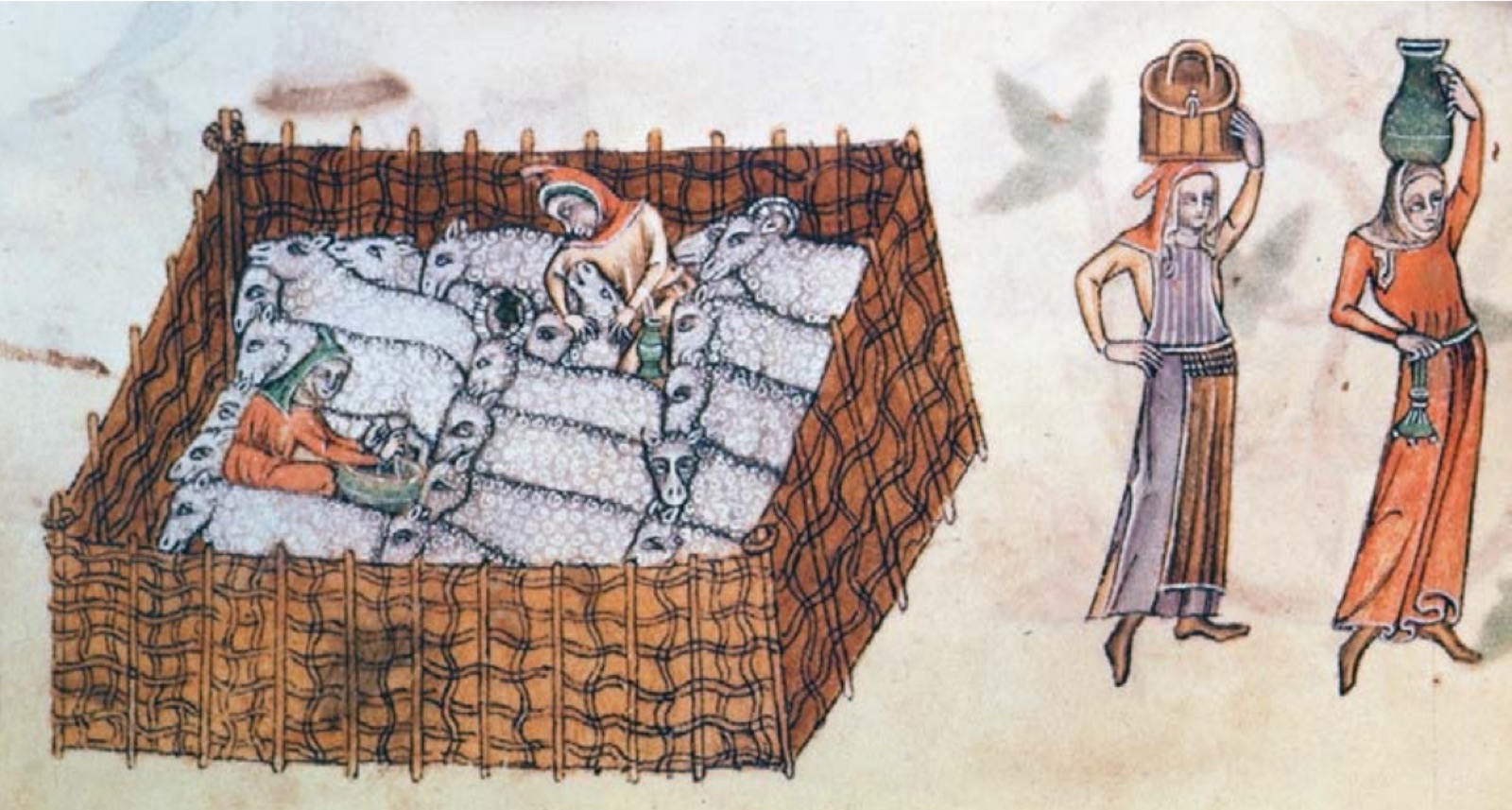 The sheepfold, Luttrell Psalter f. 163v